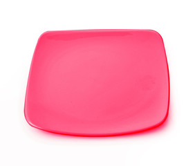 Plate square red empty on white background