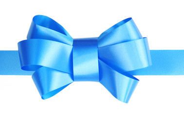 Blue satin ribbon bow isolated on white