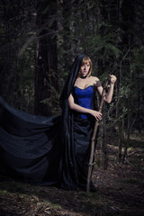 Dark portrait of the forest keeper. Fantasy and gothic. witch in woods