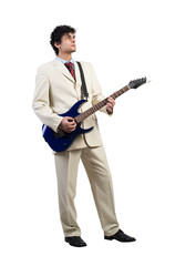 Businessman playing guitar