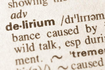 Dictionary definition of word delirium - obrazy, fototapety, plakaty