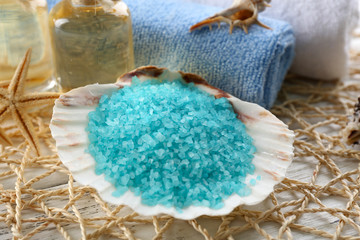 Marine style spa composition on wicker background