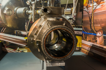 The large hadron collider. This is a illustration of the inside of the particle collider the large hadron collider which can be found Europe, it recently discovered the higgs bison.