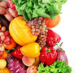 Fresh fruits and vegetables isolated on white