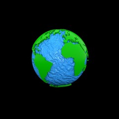 On a black background is ground. This rendering of 3D earth model.