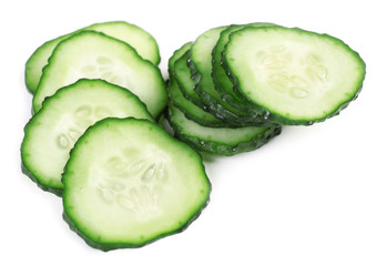 Sliced cucumbers isolated on white