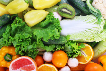 Colourful composition of fruit and vegetable, close up