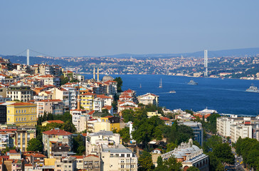 Obraz premium The view on Bosphorus with Bosphorus bridge, Istanbul, Turkey