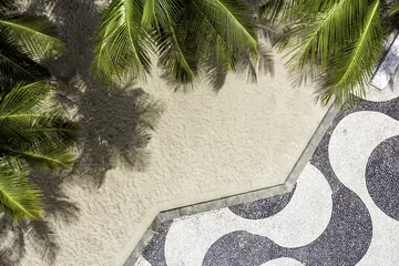 Photo sur Plexiglas Copacabana, Rio de Janeiro, Brésil Copacabana mosaic with palms top aerial view