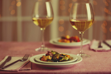 Served table in the restaurant