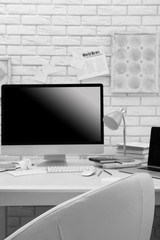 Modern workplace with computer on the table