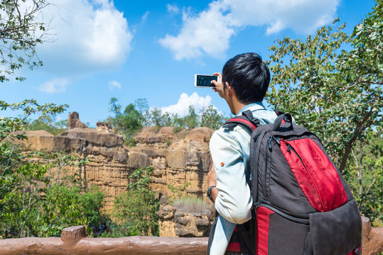 Tourist at Pha Chor canyon in Mae Wang National Park,Chiang Mai,
