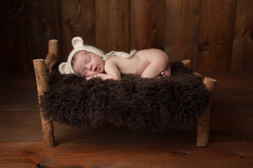 Newborn Baby Boy with Bear Bonnet