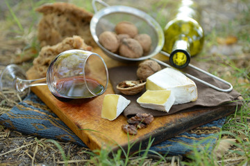 Beautiful picnic composition on the ground in the park