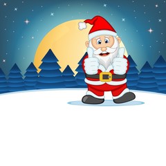 Santa Claus With Star, Sky And Snow Hill Background Vector Illustration