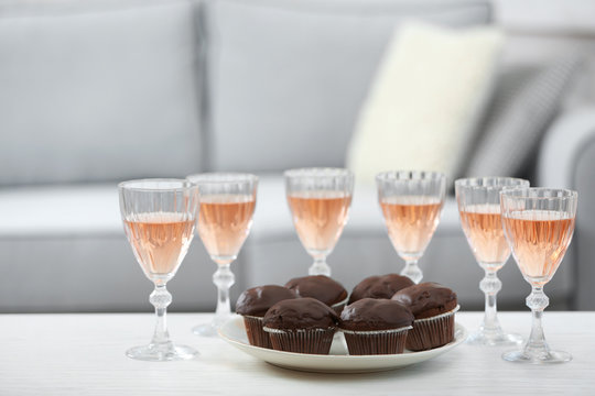 Table at home with food and drinks for friends
