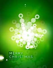 Christmas green abstract background with white transparent snowflakes