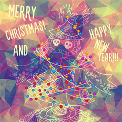 Greeting polygonal card: Merry Christmas and New Year.