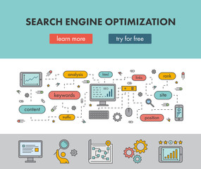 Line design concept web banner for Search Engine Optimization