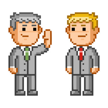 Pixel icon business negotiation. Vector businessman