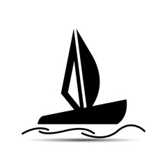 sailing ship in the sea floating on the waves of the icon. vector illustration