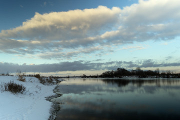 Winter landscape. River bank.