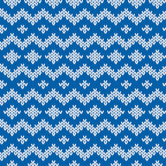 Knitted Seamless Pattern in Blue and Light Gray