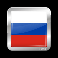 Flag of Russia. Metallic Icon Square Shape
