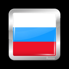 Russia Variant Flag. Metallic Icon Square Shape