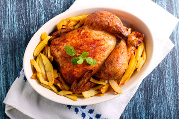 Roast chicken and potato chips