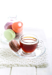 Macarons on white napkin