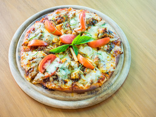 Hot homemade pizza ,hot and sour seafood soup taste