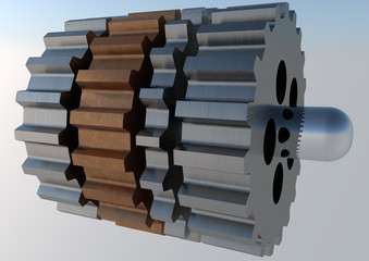 Closeup of steel gears . 3D graphics