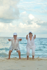 Senior couple exercising  in summer