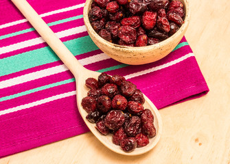 dried cranberries on canvas close up