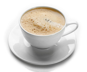 A cup of tasty coffee, isolated on white
