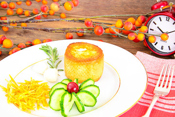 Diet and Healthy Eating: Breakfast with Eggs in Fondant Baguette