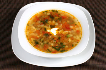 hot vegetable soup with sour cream