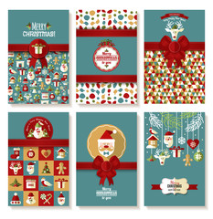 Holiday banner set of Christmas in flat style. Bright background