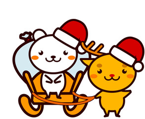 Fototapeta premium クリスマスのプレゼントを運ぶ動物シリーズ