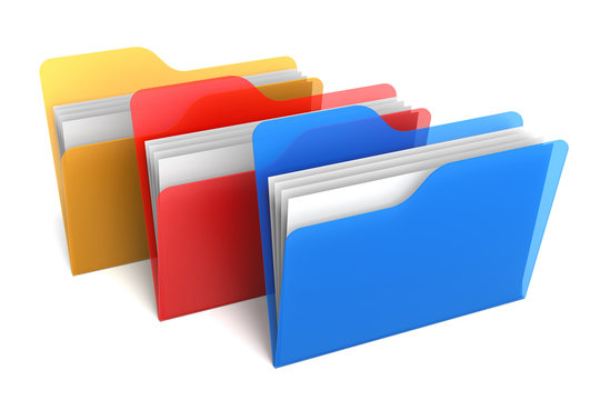 Transparent Color Folders and Files. 3D Rendering