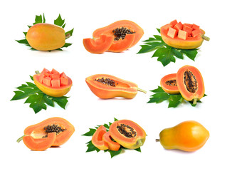 ripe papaya fruit on white background