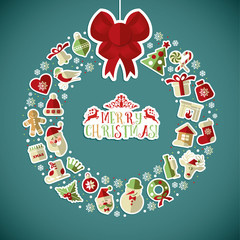 Christmas illustration of wreath with stickers.