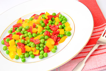 Juicy Vegetable Stew. Paprika, Peas, Carrots. Diet Food