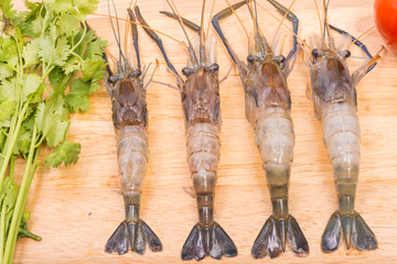 Raw tiger Fresh shrimps with vegetables