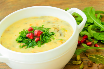 Healthy and Diet Food: Soup of Fish with Pomegranate.