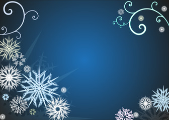Vector Illustration of a Winter Background with Snowflakes and curves