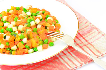 Juicy Vegetable Stew. Paprika, Peas, Carrots. Diet Food.