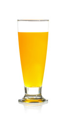 Glass of fresh orange juice on white background
