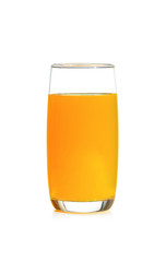 Glass of fresh orange juice on white background